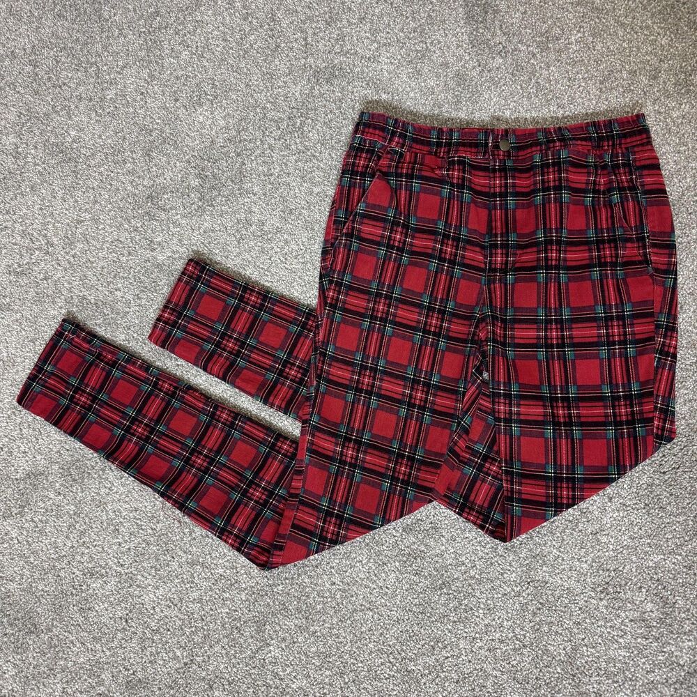 Urban Outfitters Pants Womens Small Red Plaid Twill Skinny Jogger Stretch Grunge